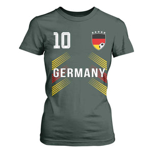 Germany Soccer Sports Graphic Number 10 Jersey Style T Shirt For Women Proud German Football Fans Game Day Pride TS02 Dark Forest Green Print Your Wear