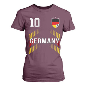 Germany Soccer Sports Graphic Number 10 Jersey Style T Shirt For Women Proud German Football Fans Game Day Pride TS02 Maroon Print Your Wear