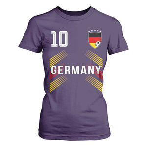 Germany Soccer Sports Graphic Number 10 Jersey Style T Shirt For Women Proud German Football Fans Game Day Pride TS02 Purple Print Your Wear