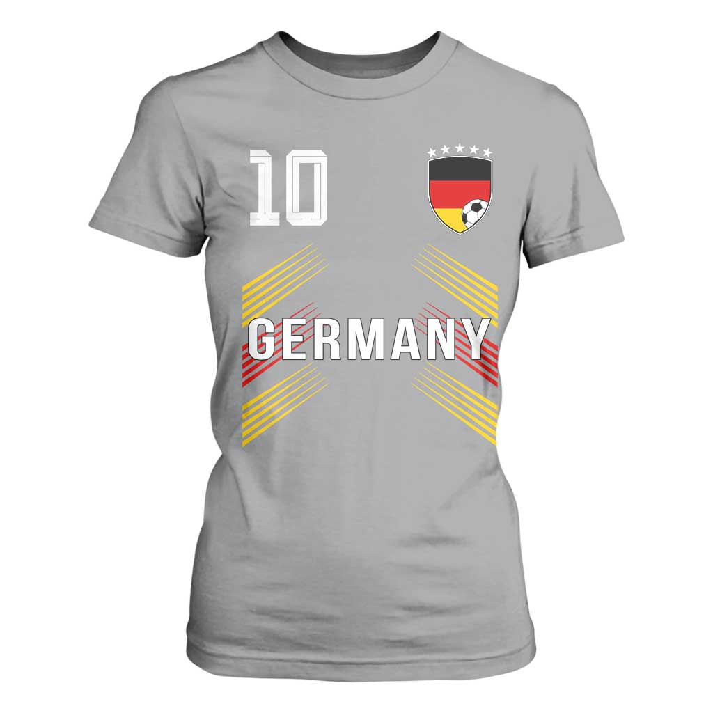 Germany Soccer Sports Graphic Number 10 Jersey Style T Shirt For Women Proud German Football Fans Game Day Pride TS02 Sport Gray Print Your Wear