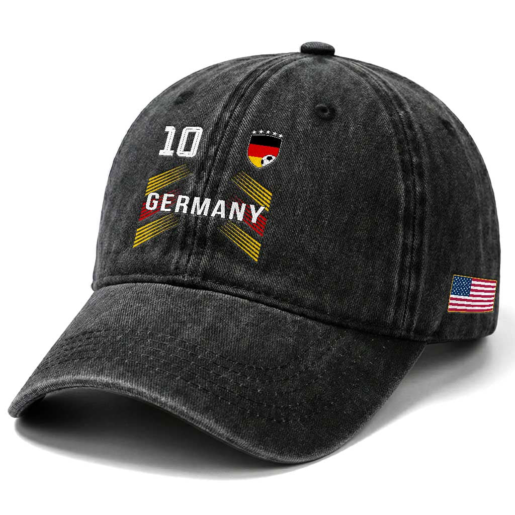 Germany Soccer Sports Graphic Number 10 Jersey Style Washed Cotton Baseball Cap Proud German Football Fans Game Day Pride TS02 Print Your Wear