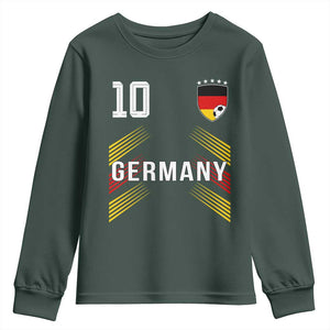Germany Soccer Sports Graphic Number 10 Jersey Style Youth Sweatshirt Proud German Football Fans Game Day Pride TS02 Dark Forest Green Print Your Wear