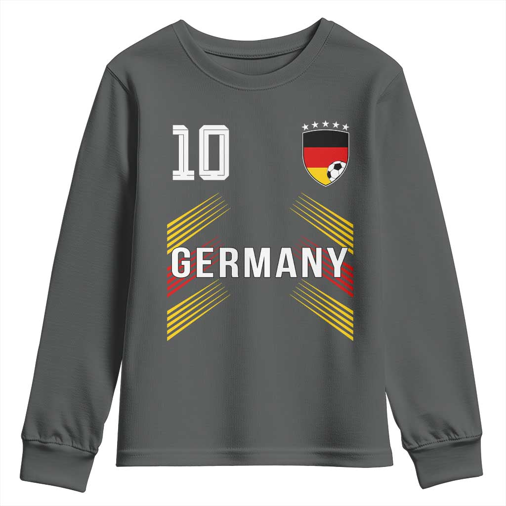 Germany Soccer Sports Graphic Number 10 Jersey Style Youth Sweatshirt Proud German Football Fans Game Day Pride TS02 Dark Heather Print Your Wear