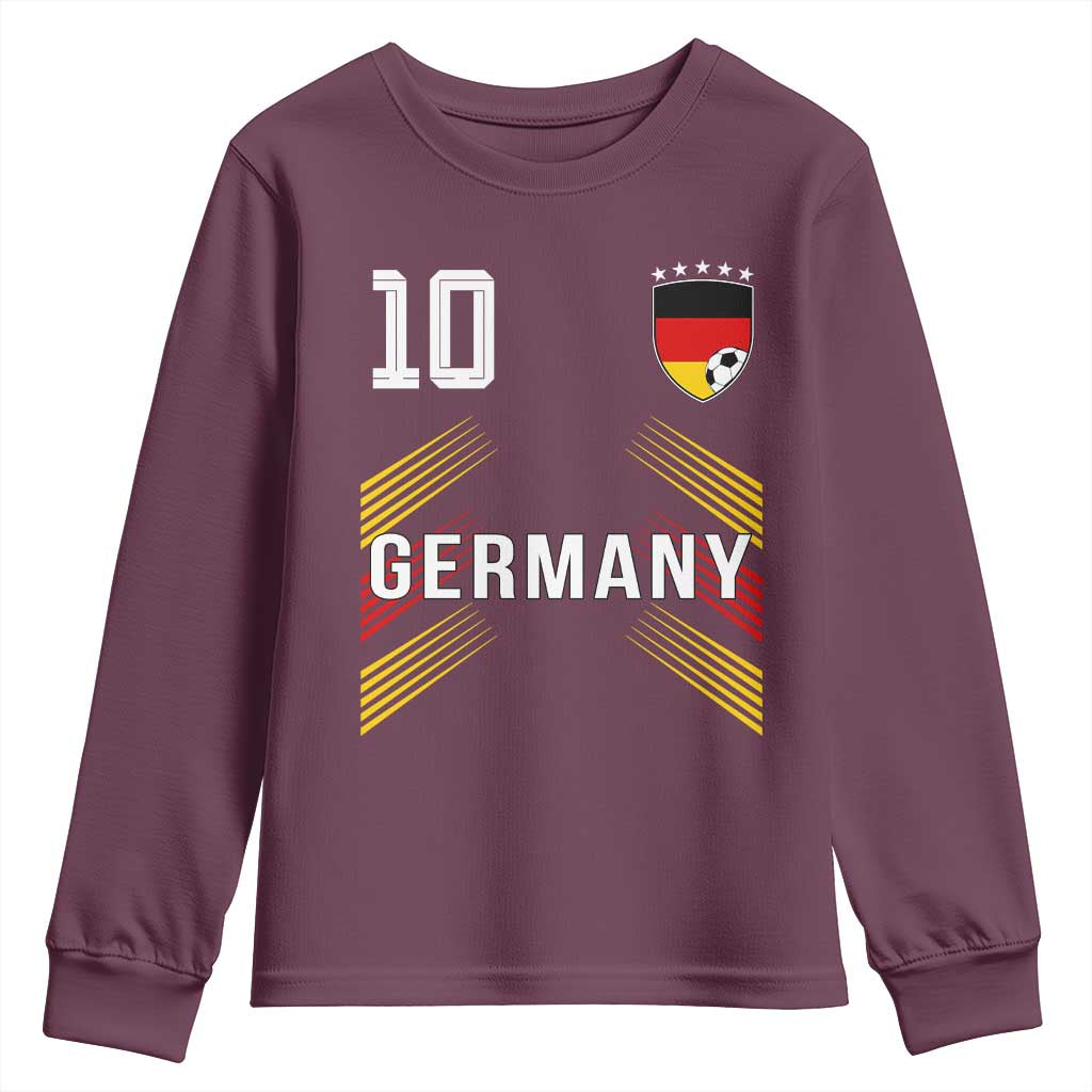 Germany Soccer Sports Graphic Number 10 Jersey Style Youth Sweatshirt Proud German Football Fans Game Day Pride TS02 Maroon Print Your Wear