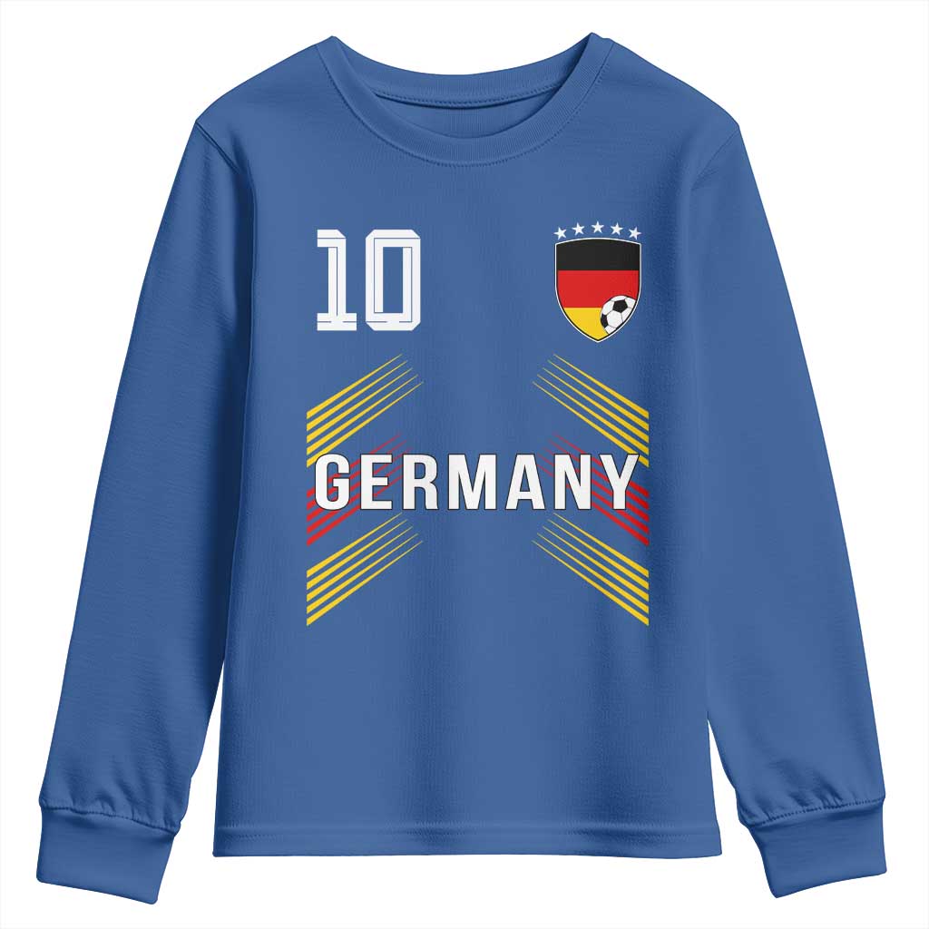 Germany Soccer Sports Graphic Number 10 Jersey Style Youth Sweatshirt Proud German Football Fans Game Day Pride TS02 Royal Blue Print Your Wear