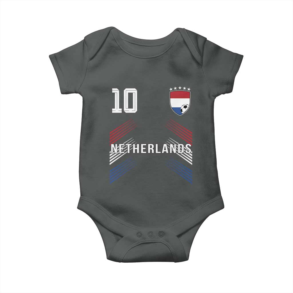 Netherlands Soccer Sports Graphic Number 10 Jersey Style Baby Onesie Proud Nederlands Holland Football Fans Game Day Pride TS02 Dark Heather Print Your Wear