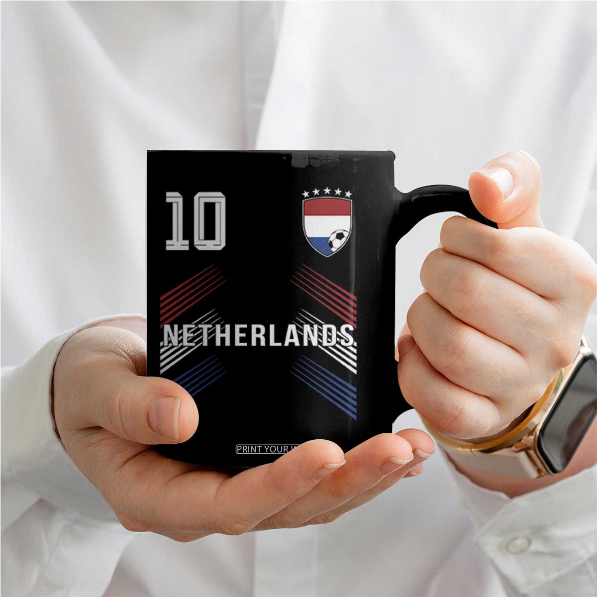 Netherlands Soccer Sports Graphic Number 10 Jersey Style Coffee Mug Proud Nederlands Holland Football Fans Game Day Pride TS02 Print Your Wear