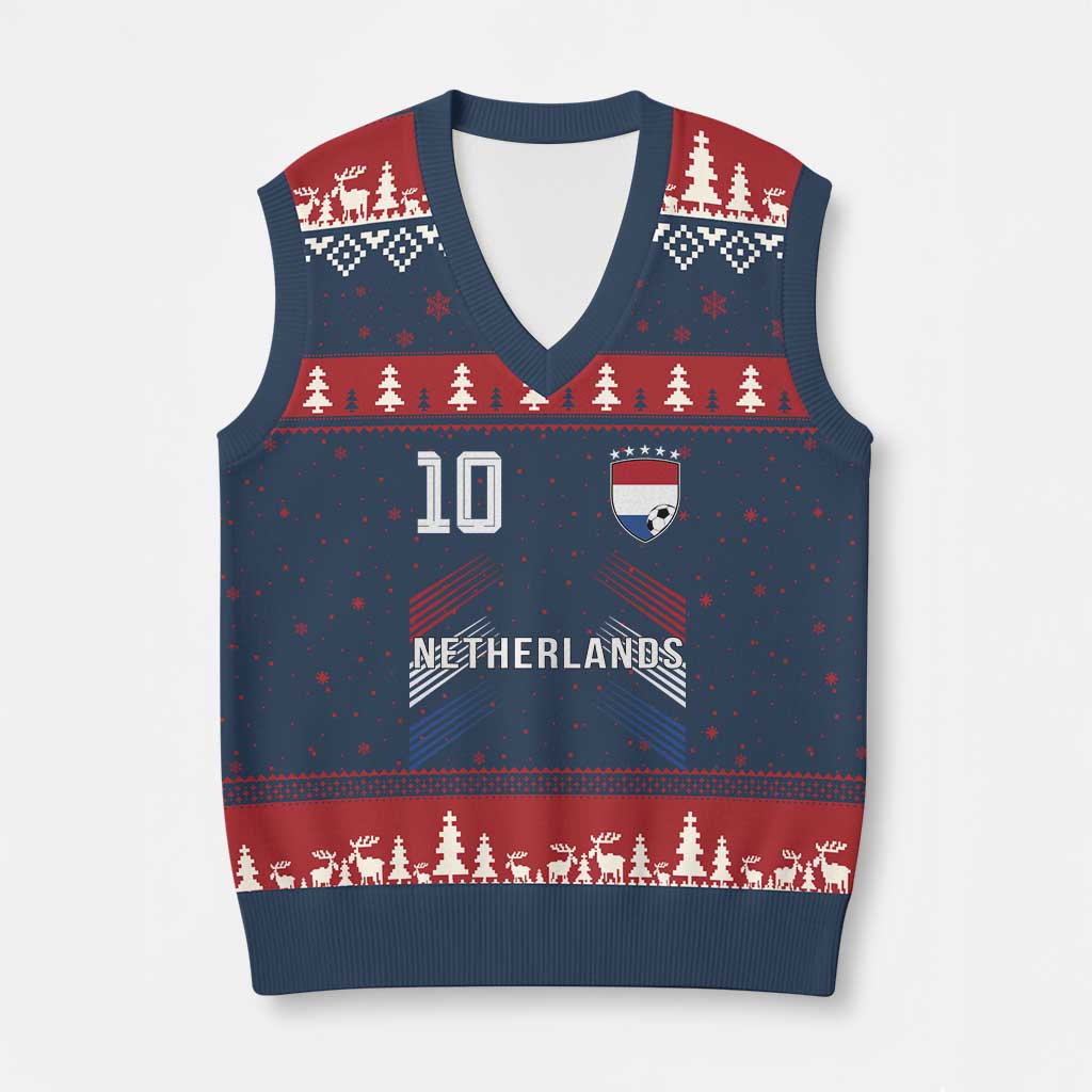 Netherlands Soccer Sports Graphic Number 10 Jersey Style V-Neck Knit Sweater Vest Proud Nederlands Holland Football Fans Game Day Pride TS02 Navy Red Print Your Wear
