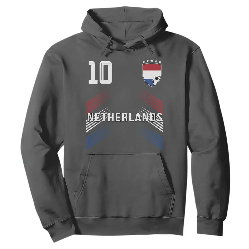 Netherlands Soccer Sports Graphic Number 10 Jersey Style Hoodie Proud Nederlands Holland Football Fans Game Day Pride TS02 Dark Heather Print Your Wear