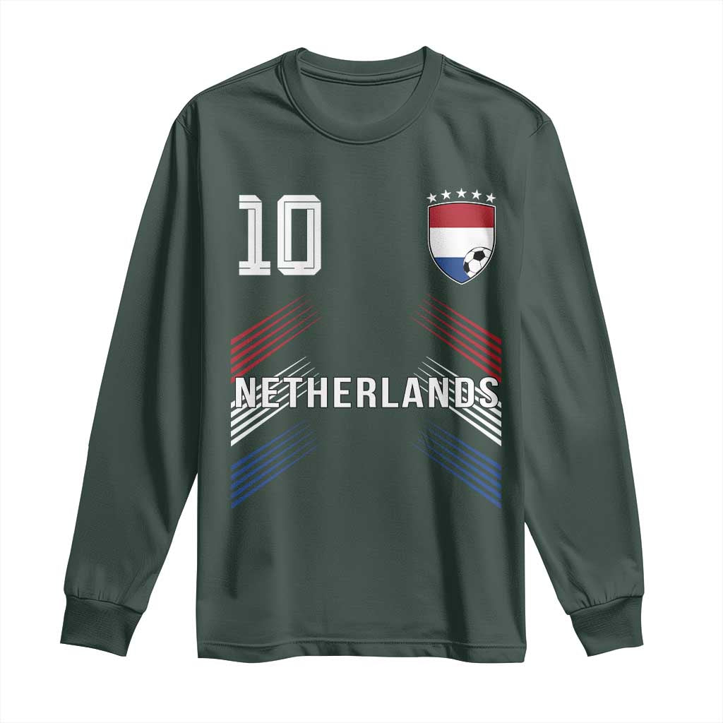Netherlands Soccer Sports Graphic Number 10 Jersey Style Long Sleeve Shirt Proud Nederlands Holland Football Fans Game Day Pride TS02 Dark Forest Green Print Your Wear