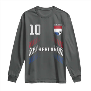 Netherlands Soccer Sports Graphic Number 10 Jersey Style Long Sleeve Shirt Proud Nederlands Holland Football Fans Game Day Pride TS02 Dark Heather Print Your Wear