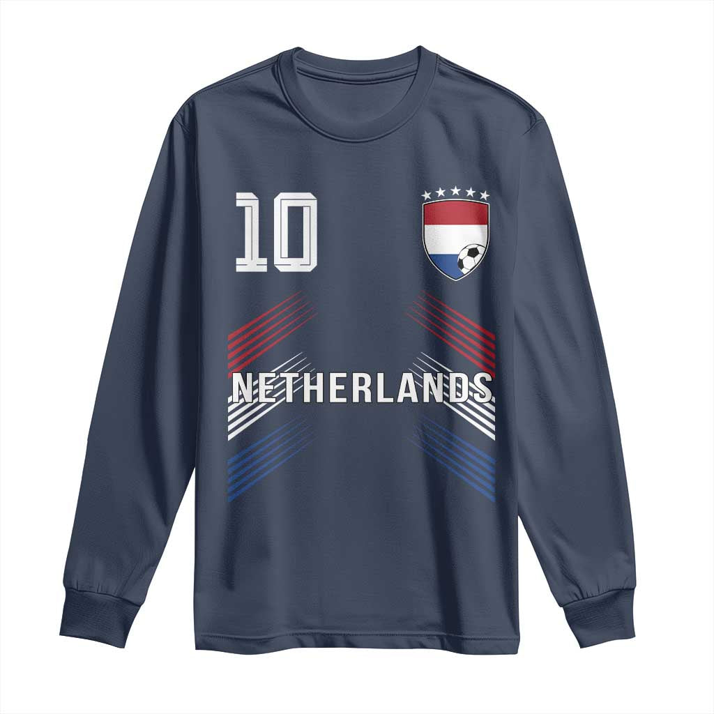 Netherlands Soccer Sports Graphic Number 10 Jersey Style Long Sleeve Shirt Proud Nederlands Holland Football Fans Game Day Pride TS02 Navy Print Your Wear