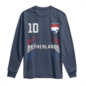 Netherlands Soccer Sports Graphic Number 10 Jersey Style Long Sleeve Shirt Proud Nederlands Holland Football Fans Game Day Pride TS02 Navy Print Your Wear