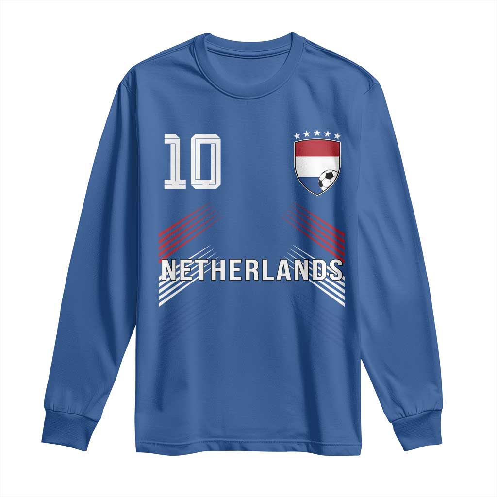 Netherlands Soccer Sports Graphic Number 10 Jersey Style Long Sleeve Shirt Proud Nederlands Holland Football Fans Game Day Pride TS02 Royal Blue Print Your Wear