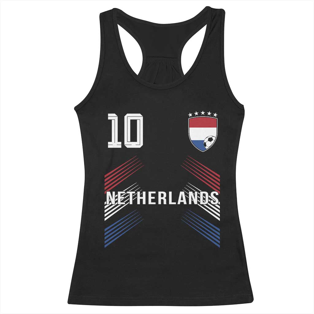 Netherlands Soccer Sports Graphic Number 10 Jersey Style Racerback Tank Top Proud Nederlands Holland Football Fans Game Day Pride TS02 Black Print Your Wear