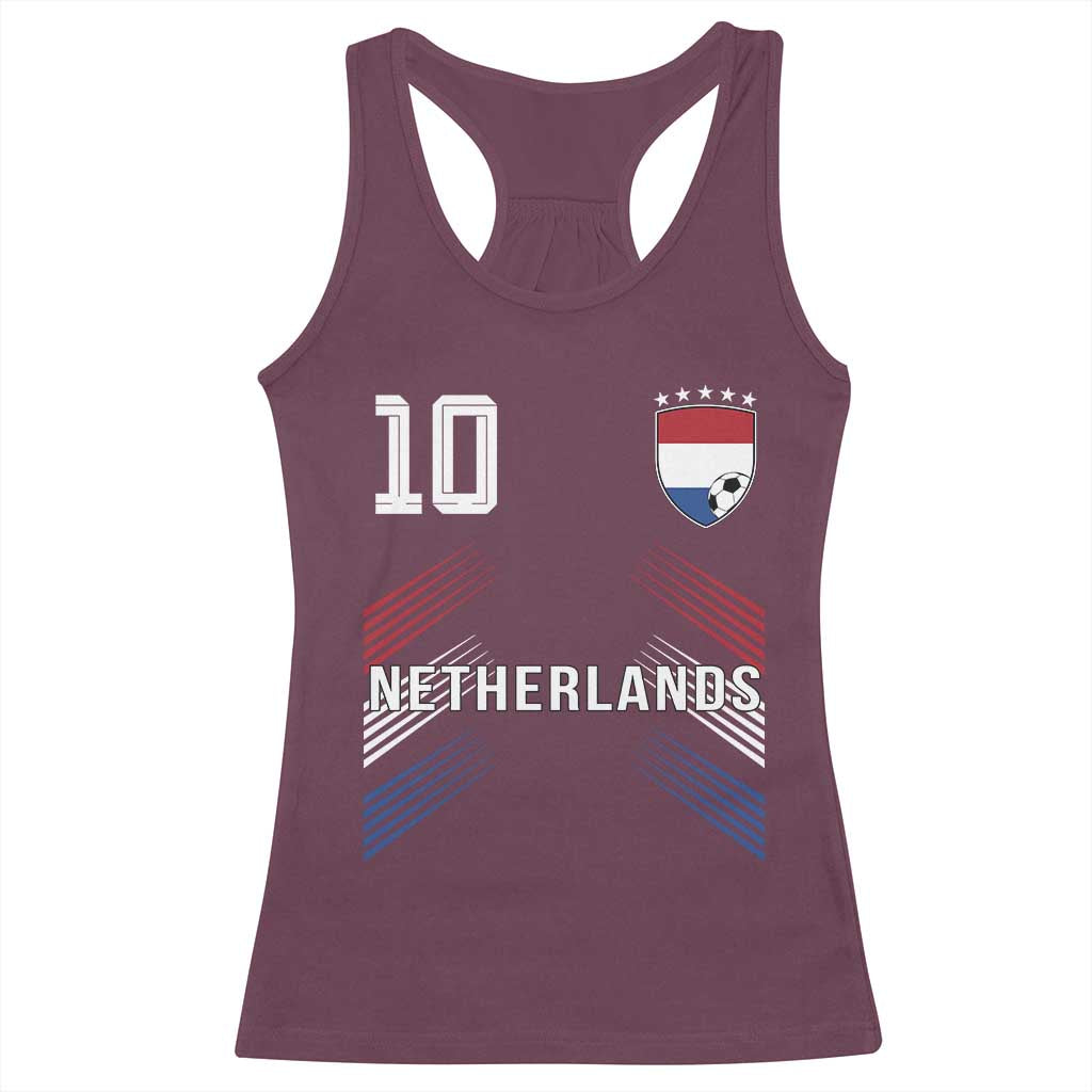 Netherlands Soccer Sports Graphic Number 10 Jersey Style Racerback Tank Top Proud Nederlands Holland Football Fans Game Day Pride TS02 Maroon Print Your Wear