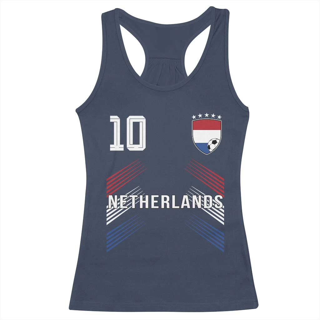 Netherlands Soccer Sports Graphic Number 10 Jersey Style Racerback Tank Top Proud Nederlands Holland Football Fans Game Day Pride TS02 Navy Print Your Wear