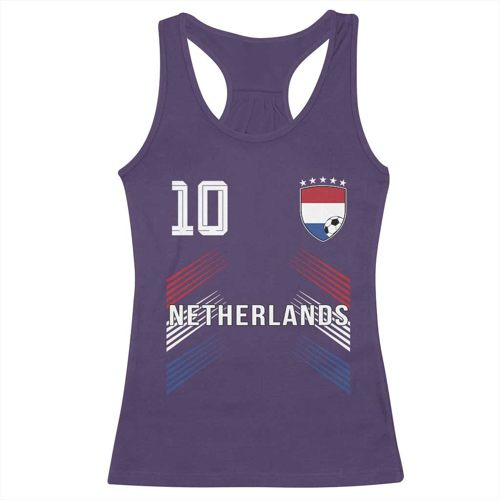 Netherlands Soccer Sports Graphic Number 10 Jersey Style Racerback Tank Top Proud Nederlands Holland Football Fans Game Day Pride TS02 Purple Print Your Wear