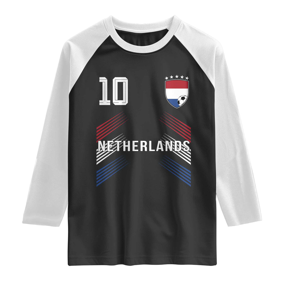 Netherlands Soccer Sports Graphic Number 10 Jersey Style Raglan Shirt Proud Nederlands Holland Football Fans Game Day Pride TS02 Black White Print Your Wear