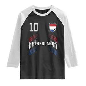 Netherlands Soccer Sports Graphic Number 10 Jersey Style Raglan Shirt Proud Nederlands Holland Football Fans Game Day Pride TS02 Black White Print Your Wear