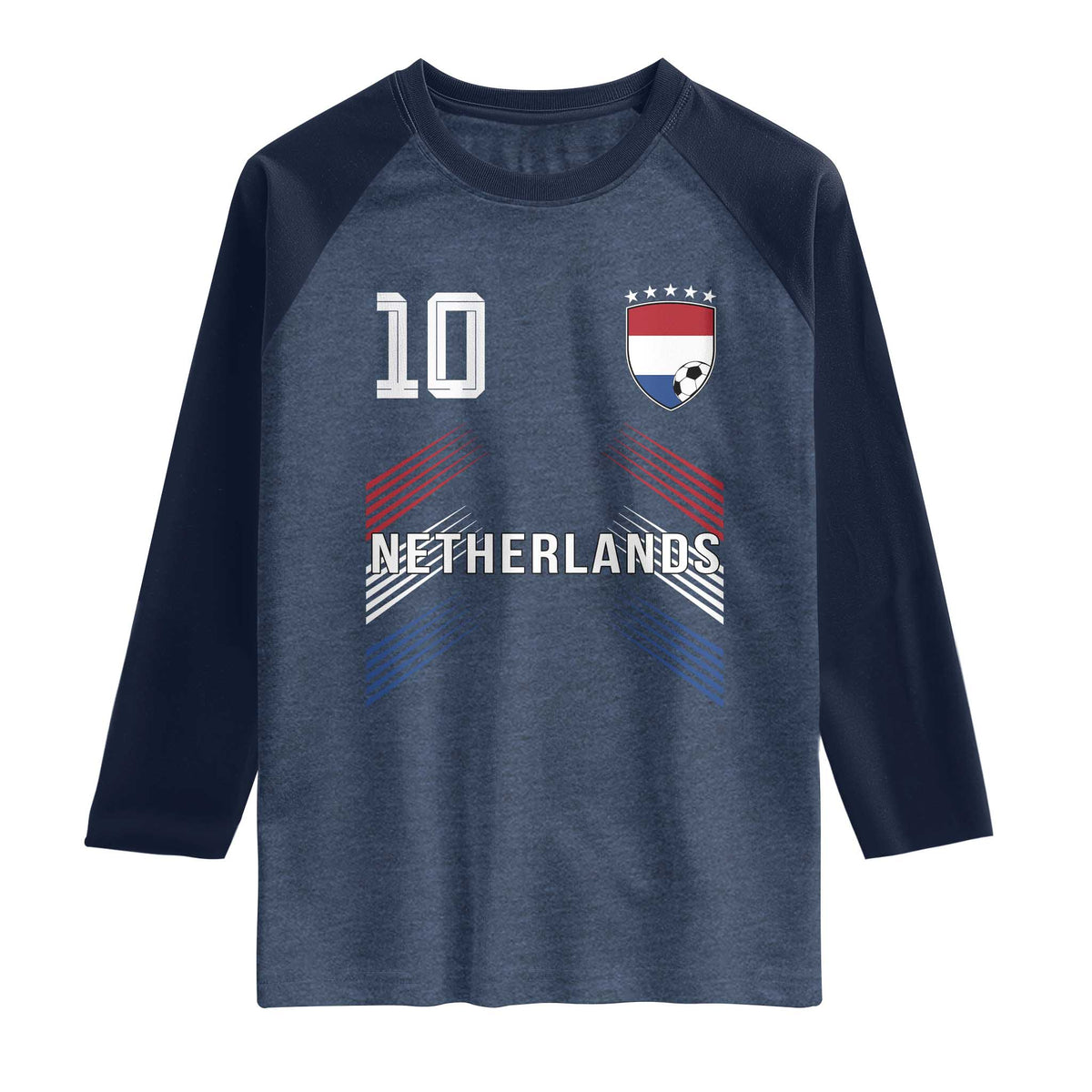 Netherlands Soccer Sports Graphic Number 10 Jersey Style Raglan Shirt Proud Nederlands Holland Football Fans Game Day Pride TS02 Heather Denim Navy Print Your Wear