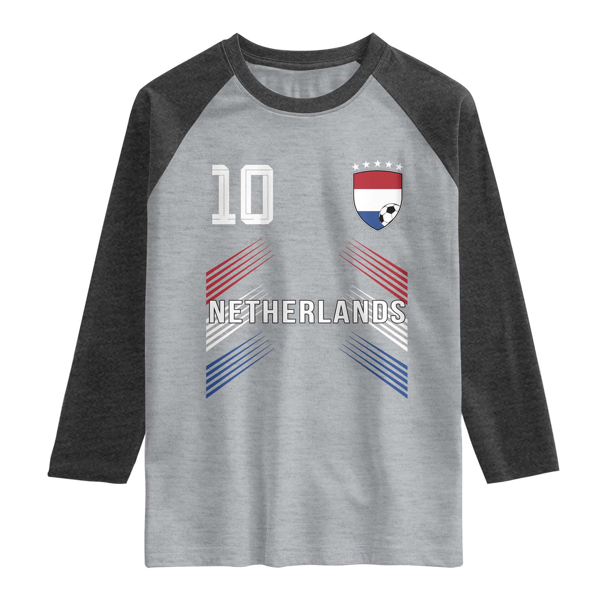 Netherlands Soccer Sports Graphic Number 10 Jersey Style Raglan Shirt Proud Nederlands Holland Football Fans Game Day Pride TS02 Heather Gray Heather Charcoal Print Your Wear