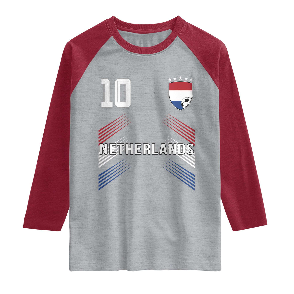 Netherlands Soccer Sports Graphic Number 10 Jersey Style Raglan Shirt Proud Nederlands Holland Football Fans Game Day Pride TS02 Heather Gray Heather Red Print Your Wear