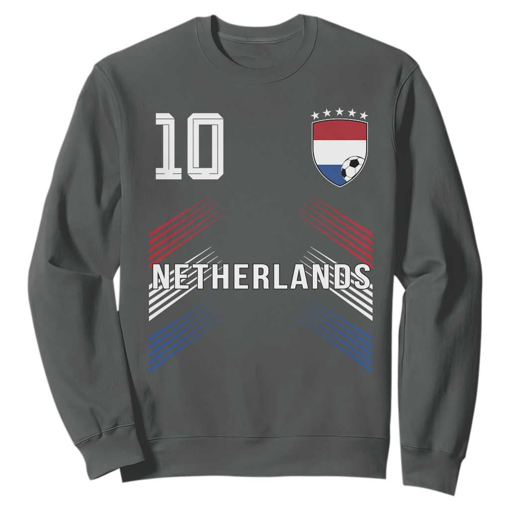 Netherlands Soccer Sports Graphic Number 10 Jersey Style Sweatshirt Proud Nederlands Holland Football Fans Game Day Pride TS02 Dark Heather Print Your Wear