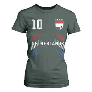 Netherlands Soccer Sports Graphic Number 10 Jersey Style T Shirt For Women Proud Nederlands Holland Football Fans Game Day Pride TS02 Dark Forest Green Print Your Wear