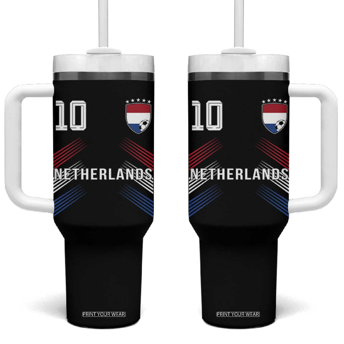Netherlands Soccer Sports Graphic Number 10 Jersey Style Tumbler With Handle Proud Nederlands Holland Football Fans Game Day Pride TS02 One Size: 40 oz Black Print Your Wear