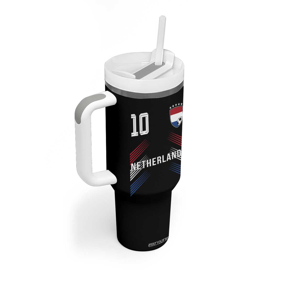 Netherlands Soccer Sports Graphic Number 10 Jersey Style Tumbler With Handle Proud Nederlands Holland Football Fans Game Day Pride TS02 Print Your Wear