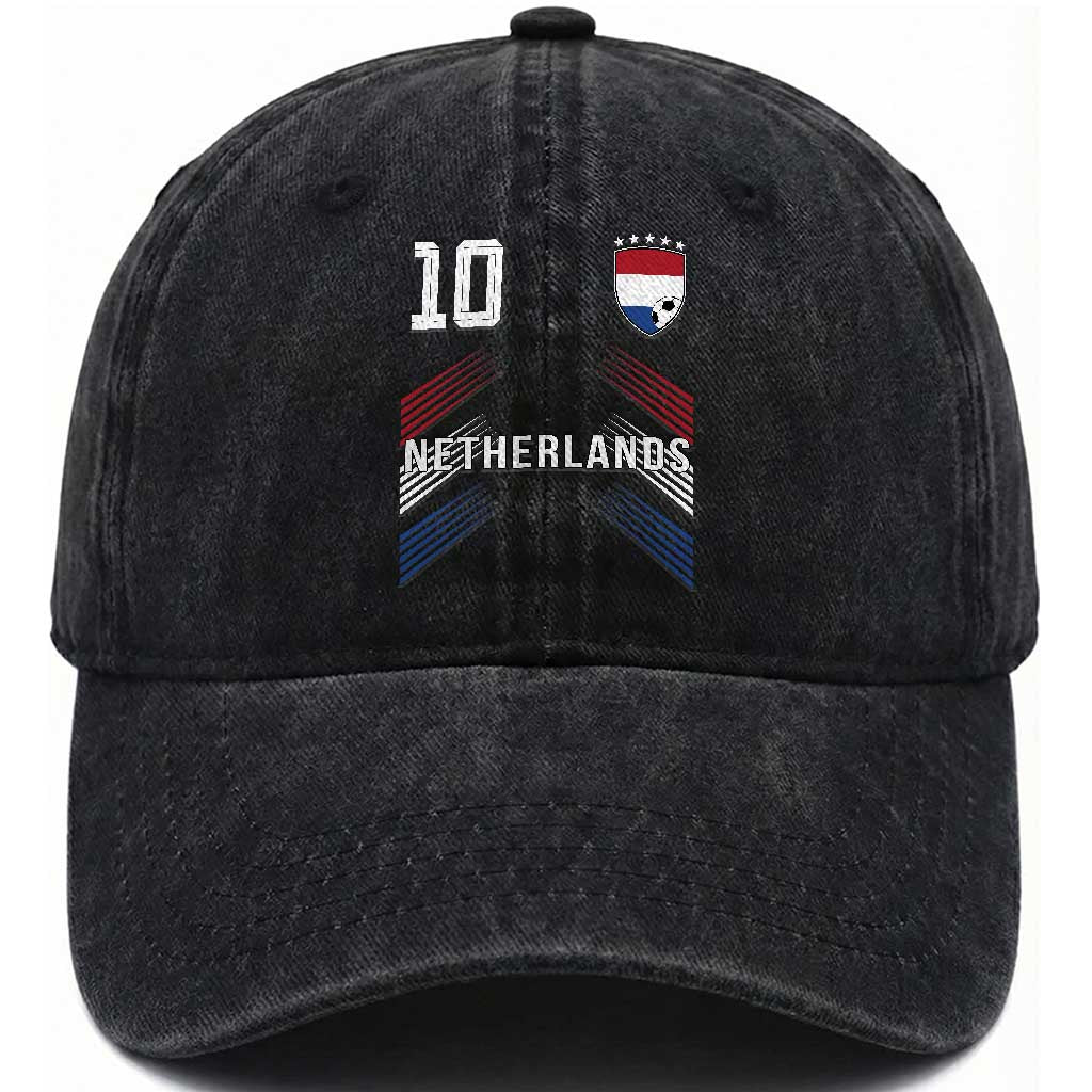 Netherlands Soccer Sports Graphic Number 10 Jersey Style Washed Cotton Baseball Cap Proud Nederlands Holland Football Fans Game Day Pride TS02 Print Your Wear