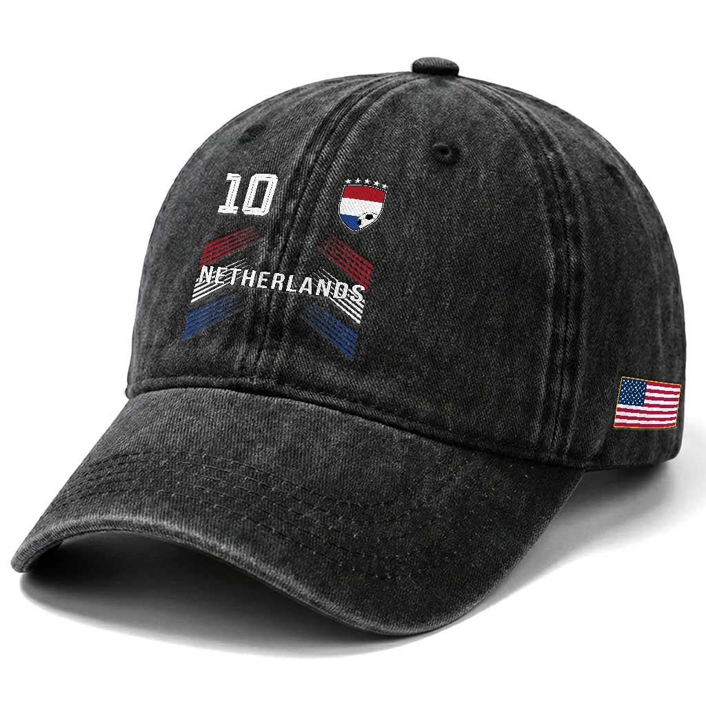 Netherlands Soccer Sports Graphic Number 10 Jersey Style Washed Cotton Baseball Cap Proud Nederlands Holland Football Fans Game Day Pride TS02 Print Your Wear