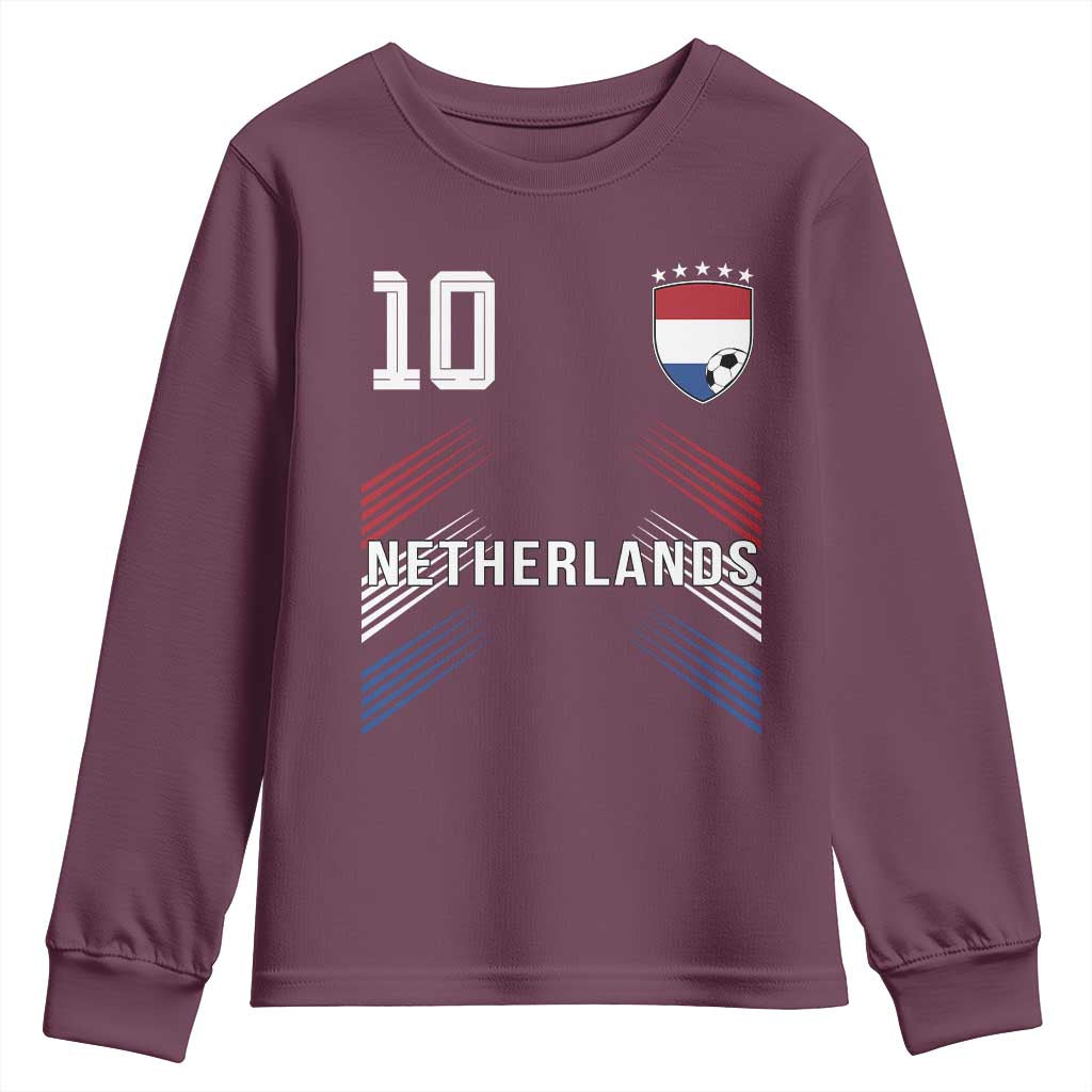Netherlands Soccer Sports Graphic Number 10 Jersey Style Youth Sweatshirt Proud Nederlands Holland Football Fans Game Day Pride TS02 Maroon Print Your Wear