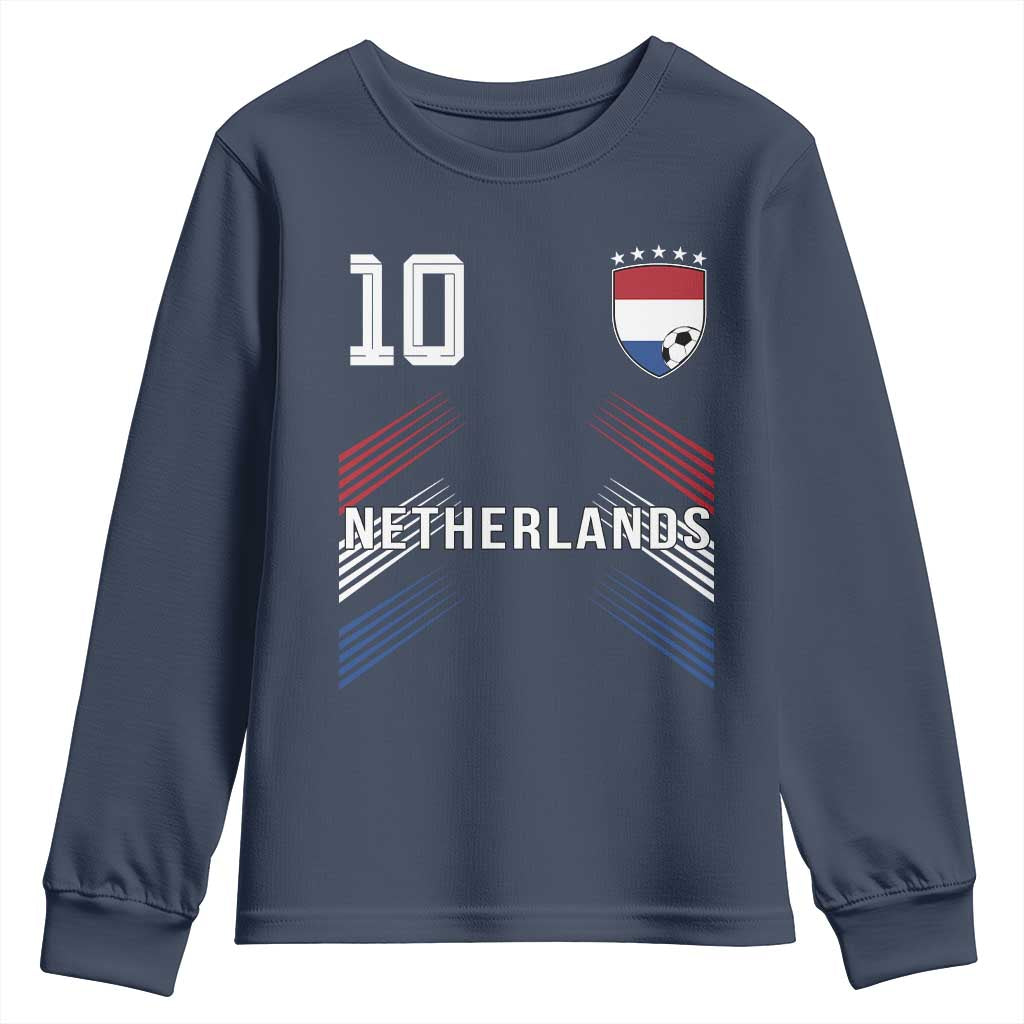 Netherlands Soccer Sports Graphic Number 10 Jersey Style Youth Sweatshirt Proud Nederlands Holland Football Fans Game Day Pride TS02 Navy Print Your Wear
