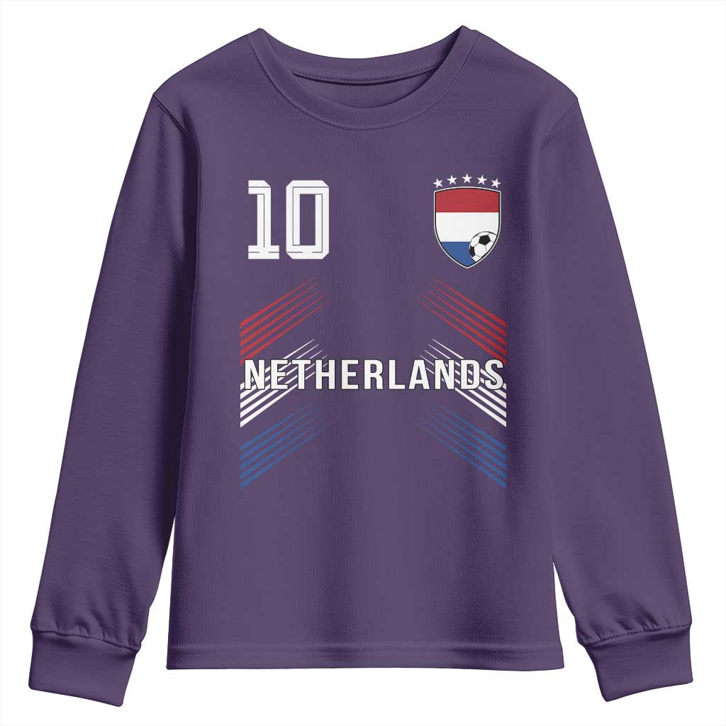 Netherlands Soccer Sports Graphic Number 10 Jersey Style Youth Sweatshirt Proud Nederlands Holland Football Fans Game Day Pride TS02 Purple Print Your Wear