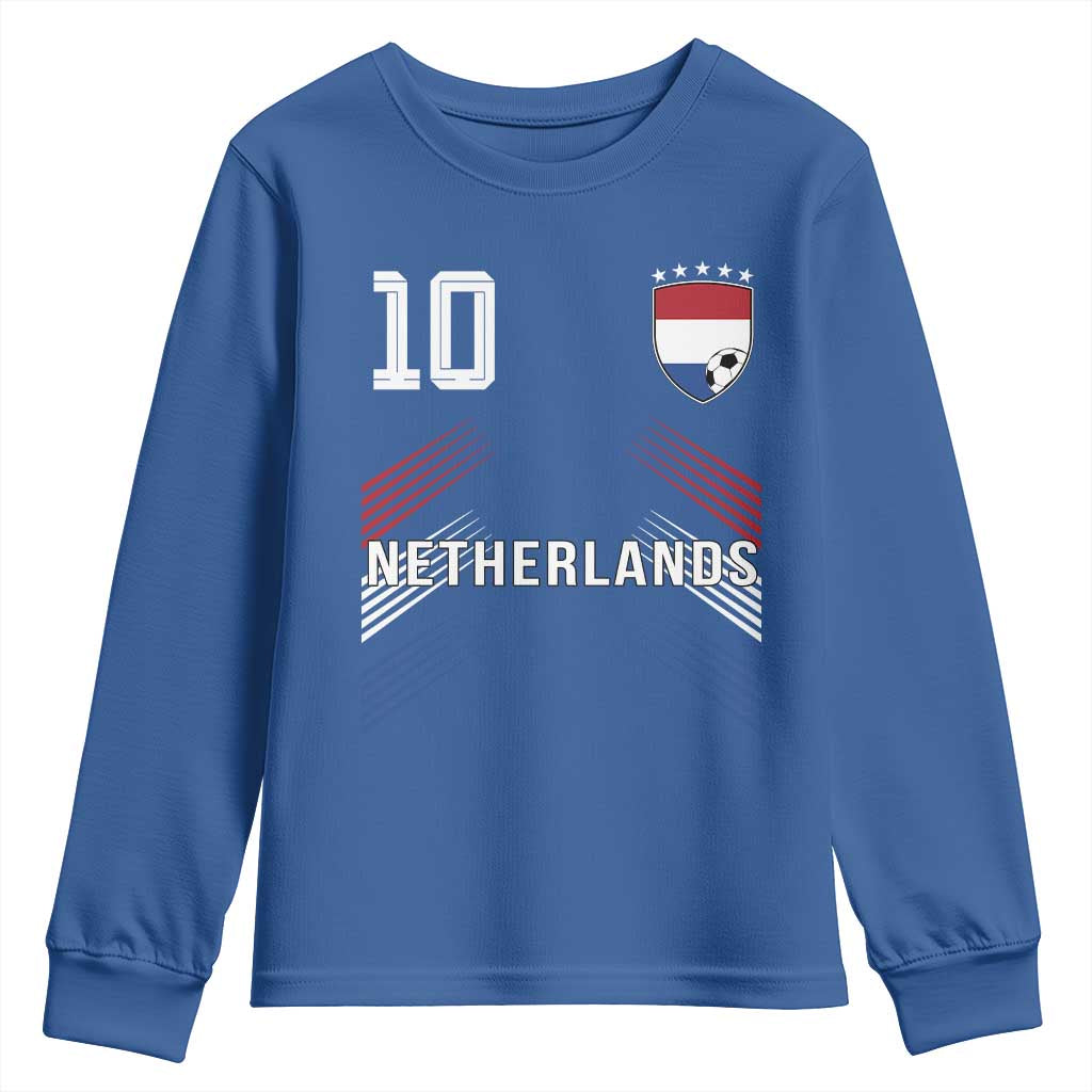 Netherlands Soccer Sports Graphic Number 10 Jersey Style Youth Sweatshirt Proud Nederlands Holland Football Fans Game Day Pride TS02 Royal Blue Print Your Wear