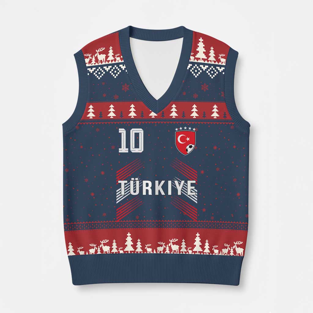 Proud Turkiye Soccer Fans Number 10 Jersey Style V-Neck Knit Sweater Vest Patriotic Turkish Football Turkey Sports Lover