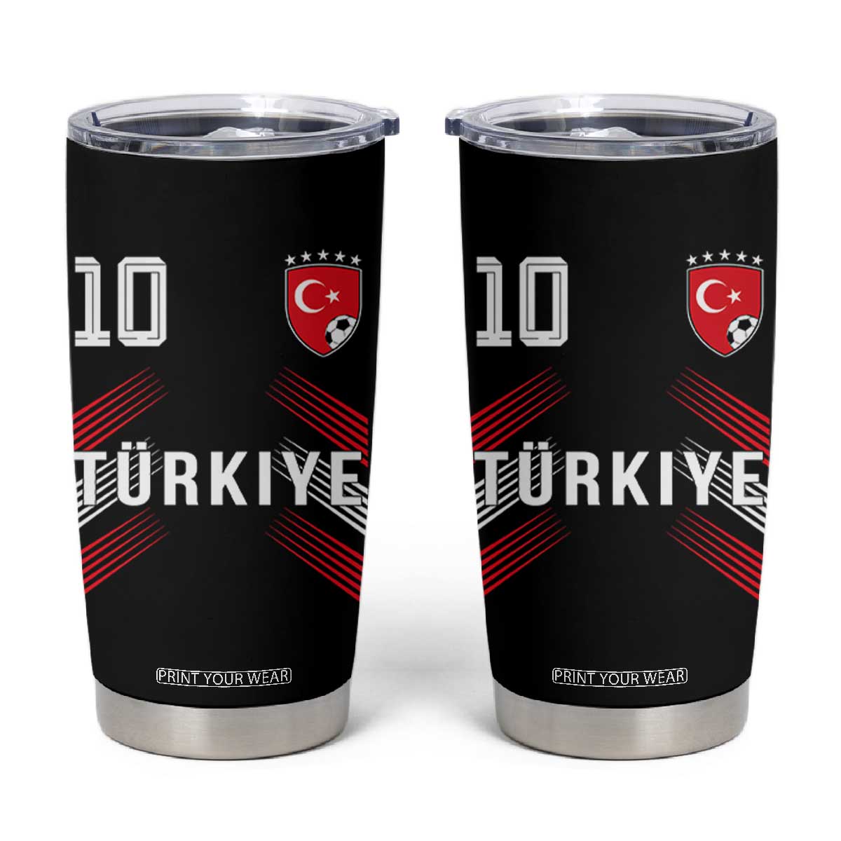 Proud Turkiye Soccer Fans Number 10 Jersey Style Tumbler Cup Patriotic Turkish Football Turkey Sports Lover TS02 Black Print Your Wear