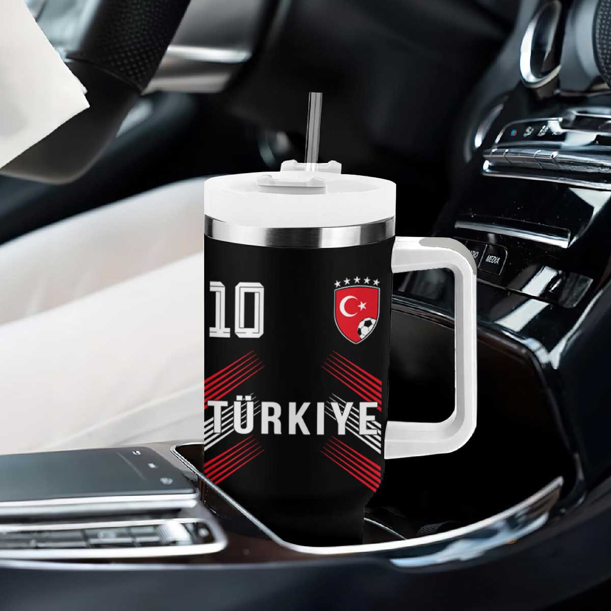 Proud Turkiye Soccer Fans Number 10 Jersey Style Tumbler With Handle Patriotic Turkish Football Turkey Sports Lover TS02 Print Your Wear