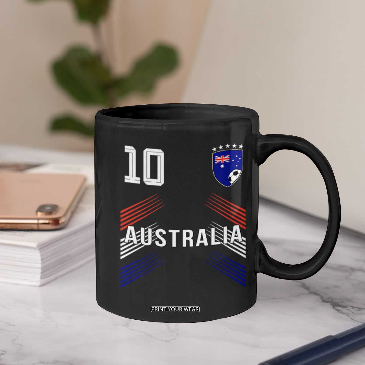 Australia Soccer Sports Graphic Number 10 Jersey Style Coffee Mug Proud Australian Football Fans Game Day Pride TS02 Print Your Wear