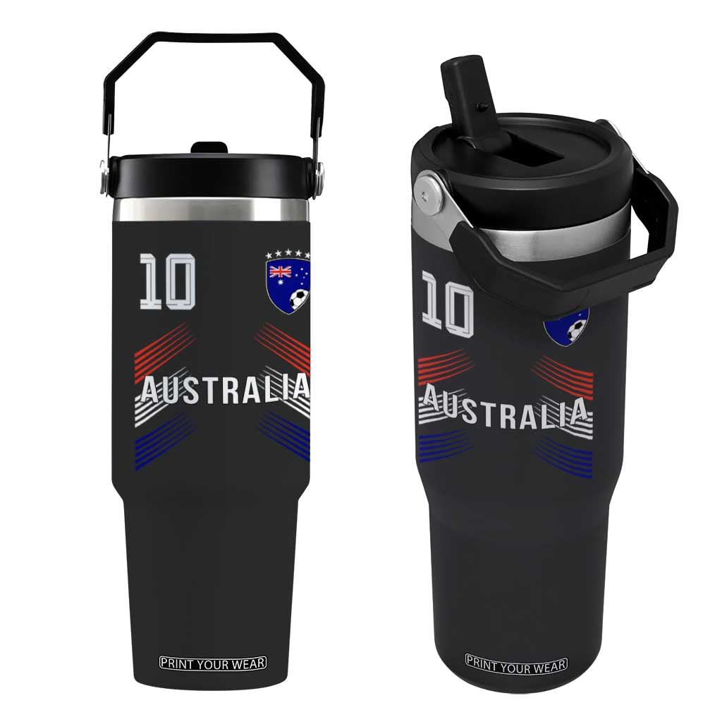 Australia Soccer Sports Graphic Number 10 Jersey Style Flip Straw Tumbler Proud Australian Football Fans Game Day Pride TS02 One Size: 30 oz Black Print Your Wear