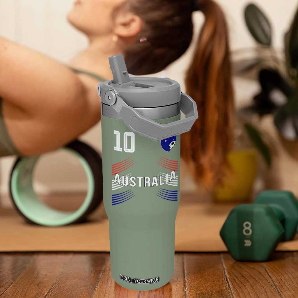 Australia Soccer Sports Graphic Number 10 Jersey Style Flip Straw Tumbler Proud Australian Football Fans Game Day Pride TS02 One Size: 30 oz Moss Green Print Your Wear