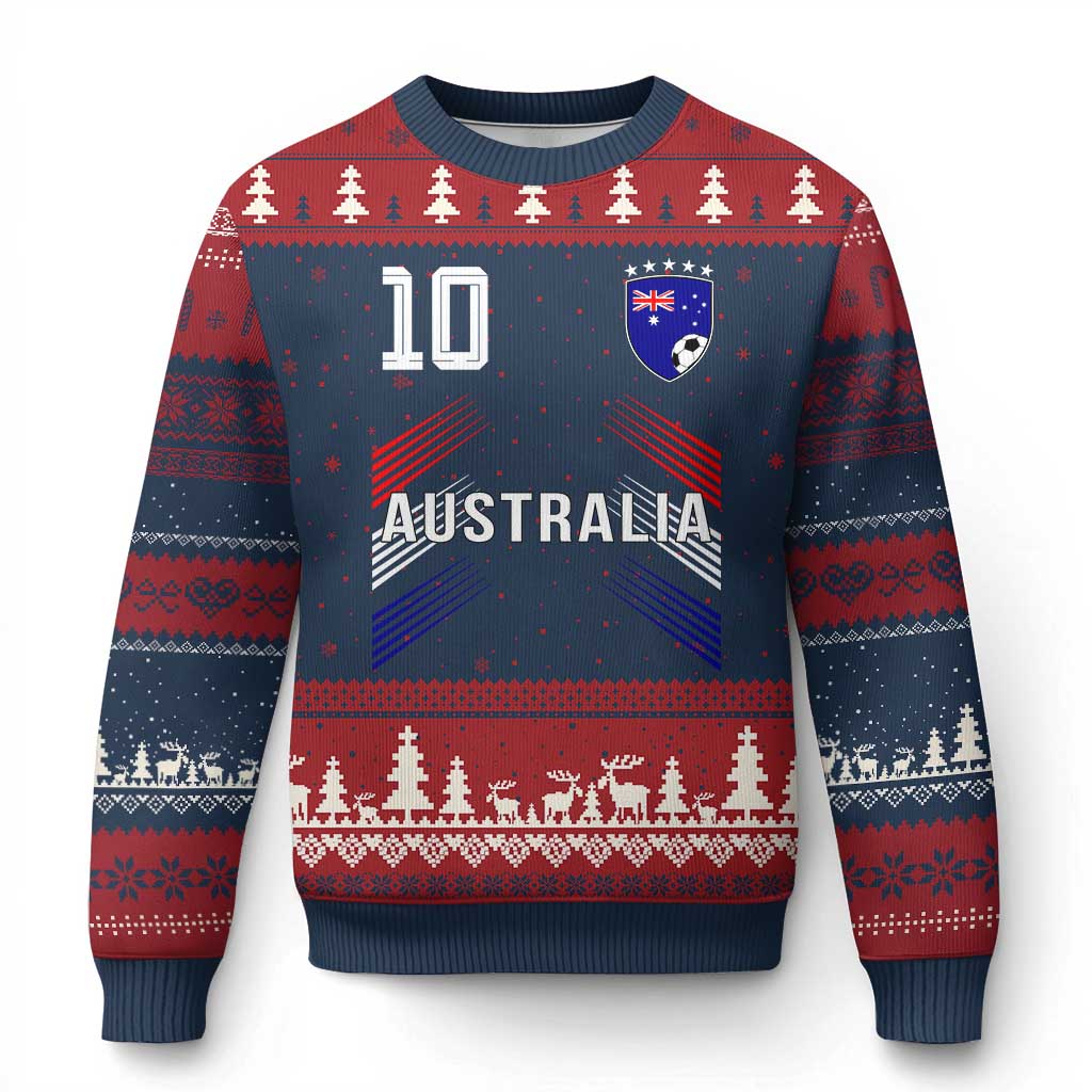 Australia Soccer Sports Graphic Number 10 Jersey Style Ugly Christmas Sweater Proud Australian Football Fans Game Day Pride TS02 Navy Red Print Your Wear