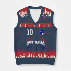 Australia Soccer Sports Graphic Number 10 Jersey Style V-Neck Knit Sweater Vest Proud Australian Football Fans Game Day Pride TS02 Navy Red Print Your Wear