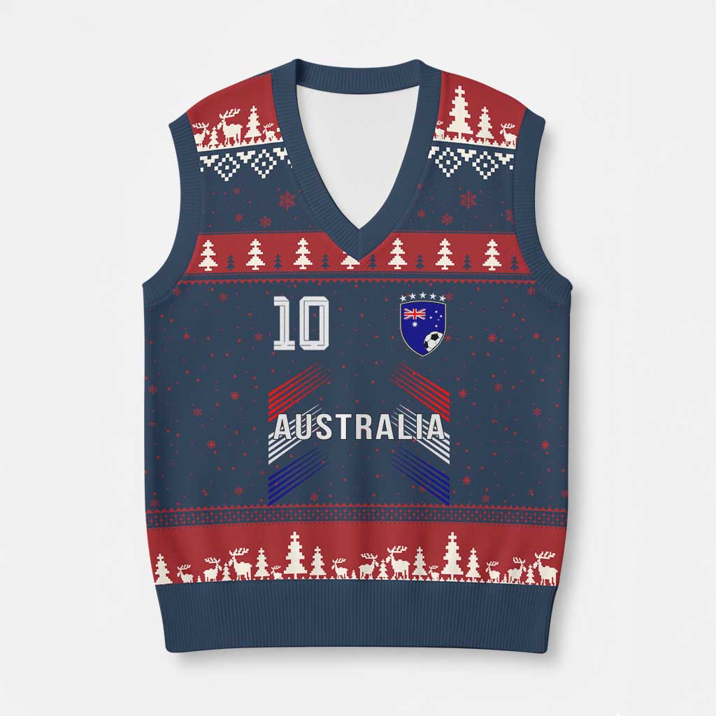 Australia Soccer Sports Graphic Number 10 Jersey Style V-Neck Knit Sweater Vest Proud Australian Football Fans Game Day Pride TS02 Navy Red Print Your Wear