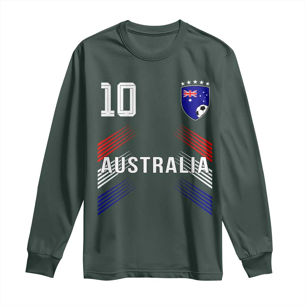 Australia Soccer Sports Graphic Number 10 Jersey Style Long Sleeve Shirt Proud Australian Football Fans Game Day Pride TS02 Dark Forest Green Print Your Wear