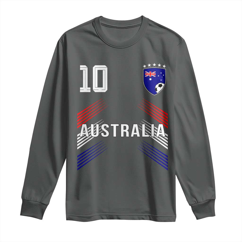 Australia Soccer Sports Graphic Number 10 Jersey Style Long Sleeve Shirt Proud Australian Football Fans Game Day Pride TS02 Dark Heather Print Your Wear