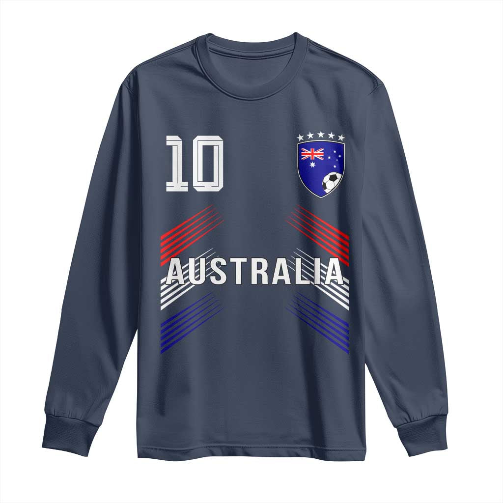 Australia Soccer Sports Graphic Number 10 Jersey Style Long Sleeve Shirt Proud Australian Football Fans Game Day Pride TS02 Navy Print Your Wear