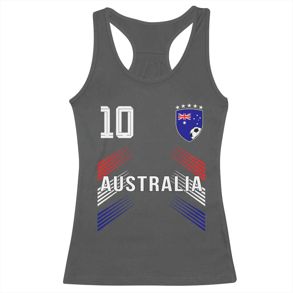 Australia Soccer Sports Graphic Number 10 Jersey Style Racerback Tank Top Proud Australian Football Fans Game Day Pride TS02 Dark Heather Print Your Wear